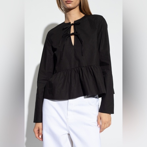 NWT💕 GANNI Cotton Poplin Tie String Peplum Blouse Top - SZ 34 (XS) - Picture 2 of 7